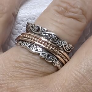 OR PAZ Sterling Silver 14K Gold Multiple Band Spinner Designer Ring Size 8 NWT